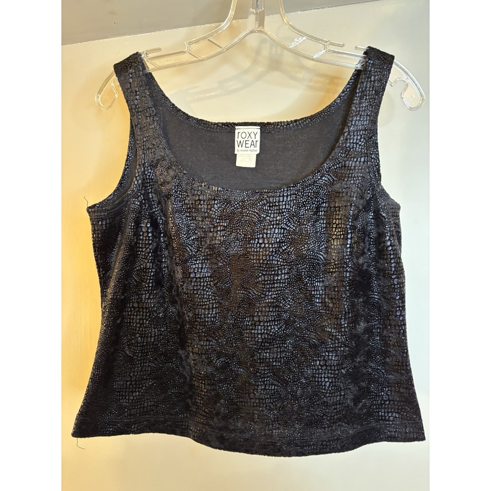 VTG Y2K ROXY WEAR Black Velvet Reptile Print Tank Top M